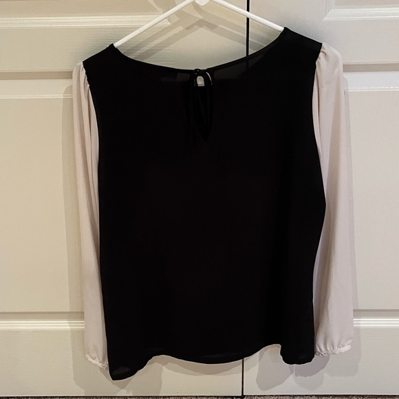 Loft Black and Cream Colour Block Sheer Blouse - Picture 2 of 4